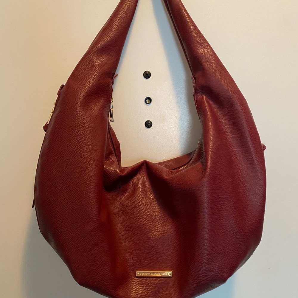Poppy & Peonies Burgundy Hobo Bag